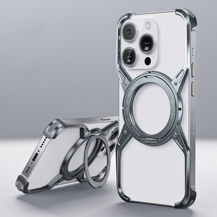 For iPhone 16 Pro Max Aluminum Alloy Frameless 360-Degree Rotating Phone Case(Grey)