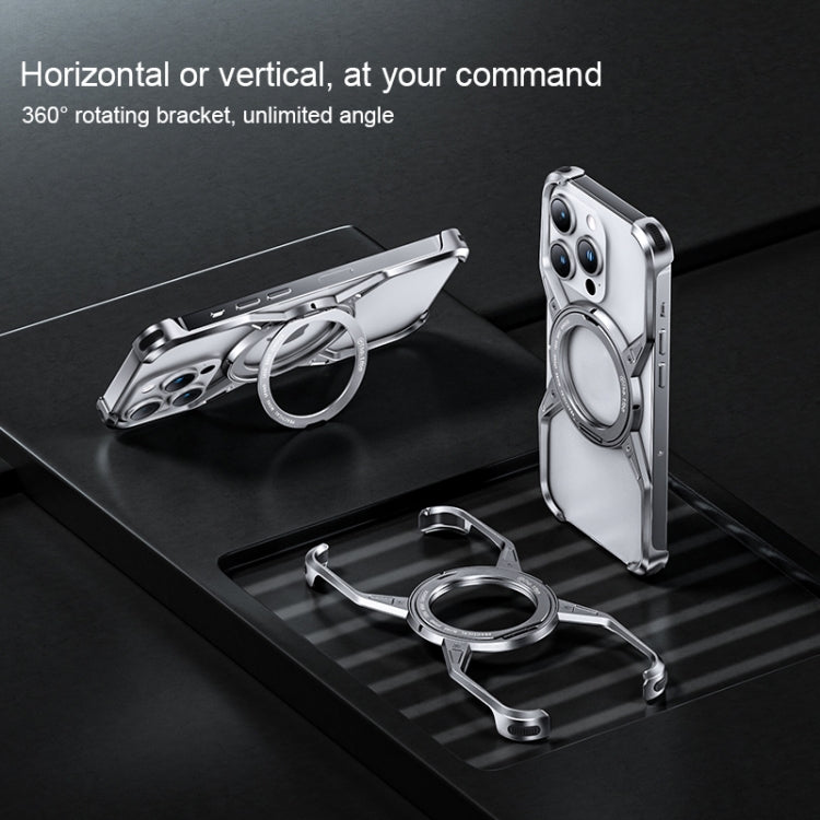 For iPhone 15 Pro Max Aluminum Alloy Frameless 360-Degree Rotating Phone Case(Grey)
