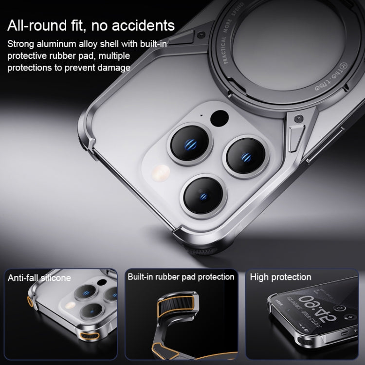For iPhone 16 Pro Max Aluminum Alloy Frameless 360-Degree Rotating Phone Case(Grey)