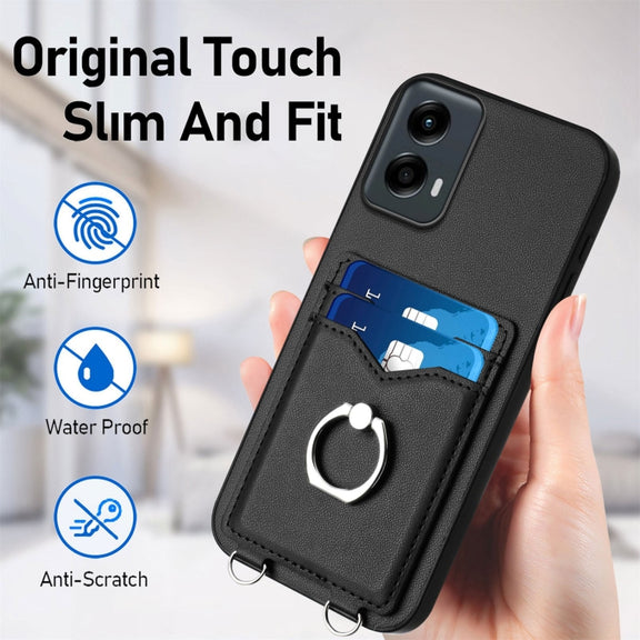 For Motorola Moto G 5G 2024 R20 Ring Card Holder Phone Case(Black)
