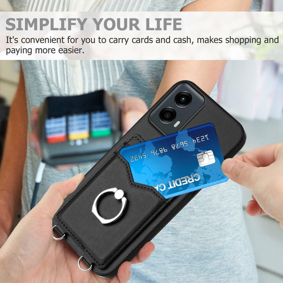 For Motorola Moto G 5G 2024 R20 Ring Card Holder Phone Case(Black)