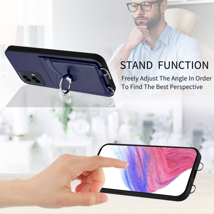For Motorola Moto G 5G 2024 R20 Ring Card Holder Phone Case(Blue)