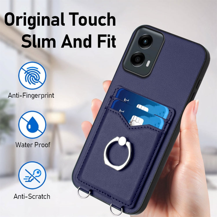 For Motorola Moto G 5G 2024 R20 Ring Card Holder Phone Case(Blue)