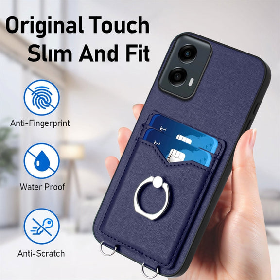 For Motorola Moto G Play 2024 5G R20 Ring Card Holder Phone Case(Blue)