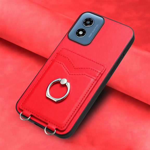 For Motorola Moto G Play 2024 4G R20 Ring Card Holder Phone Case(Red)