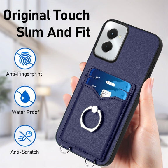 For Motorola Moto G Power 5G 2024 R20 Ring Card Holder Phone Case(Blue)