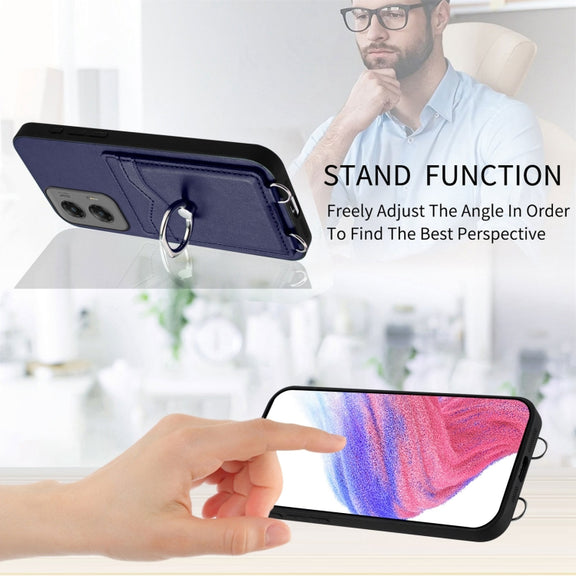 For Motorola Moto G Stylus 5G 2024 R20 Ring Card Holder Phone Case(Blue)