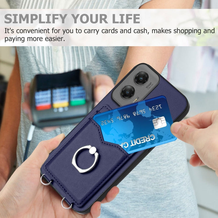 For Motorola Moto G Stylus 5G 2024 R20 Ring Card Holder Phone Case(Blue)