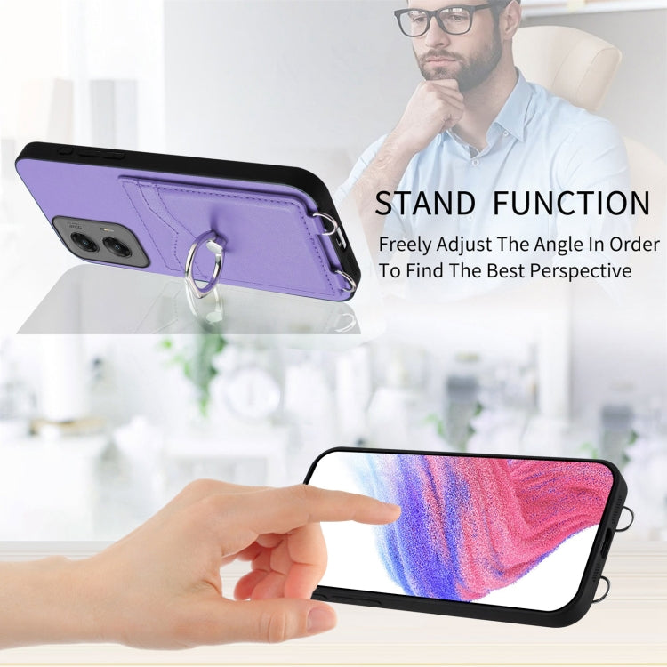 For Motorola Moto G Stylus 5G 2024 R20 Ring Card Holder Phone Case(Purple)