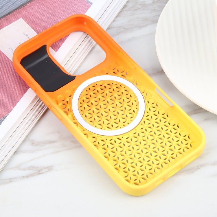 For iPhone 16 Pro Max Gradient Color Honeycomb Aromatherapy MagSafe Phone Case(Orange Yellow)