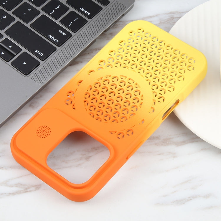 For iPhone 16 Pro Max Gradient Color Honeycomb Aromatherapy MagSafe Phone Case(Orange Yellow)