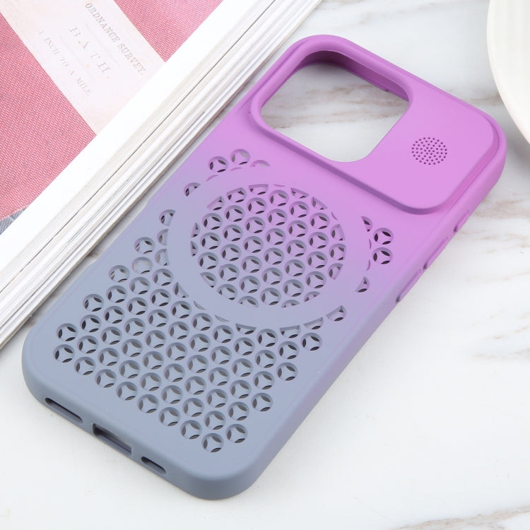 For iPhone 16 Pro Gradient Color Honeycomb Aromatherapy MagSafe Phone Case(Purple Grey)