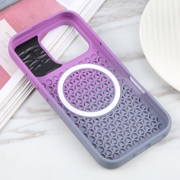 For iPhone 16 Pro Gradient Color Honeycomb Aromatherapy MagSafe Phone Case(Purple Grey)