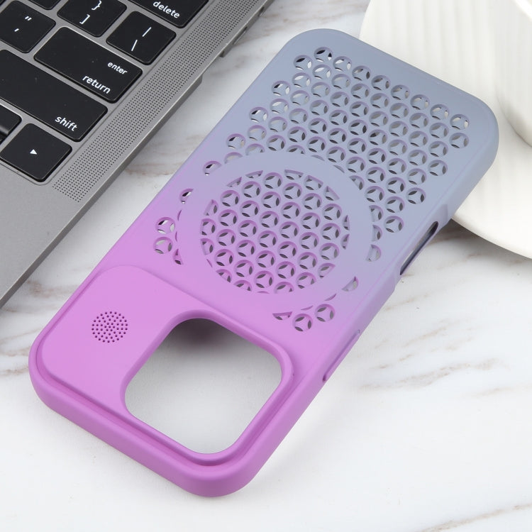 For iPhone 16 Pro Gradient Color Honeycomb Aromatherapy MagSafe Phone Case(Purple Grey)