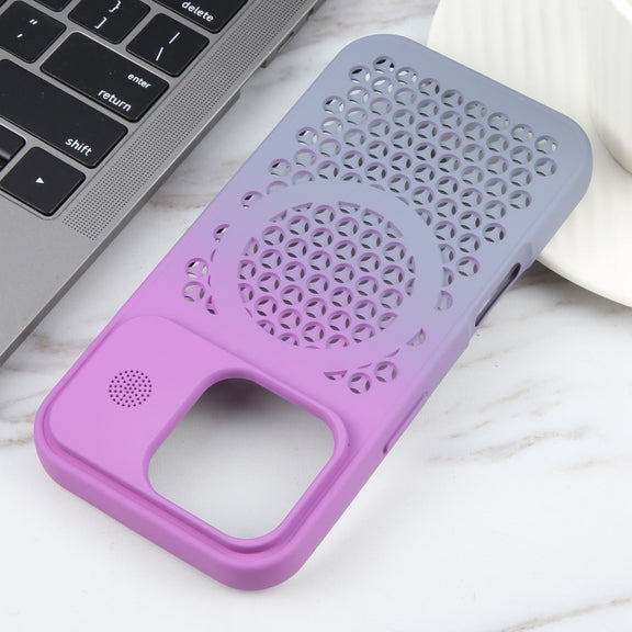For iPhone 16 Pro Gradient Color Honeycomb Aromatherapy MagSafe Phone Case(Purple Grey)