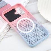 For iPhone 16 Plus Gradient Color Honeycomb Aromatherapy MagSafe Phone Case(Pink Blue)