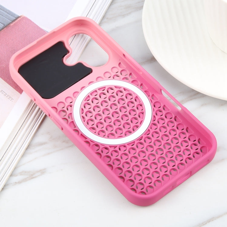 For iPhone 16 Gradient Color Honeycomb Aromatherapy MagSafe Phone Case(Pink+Rose Red)