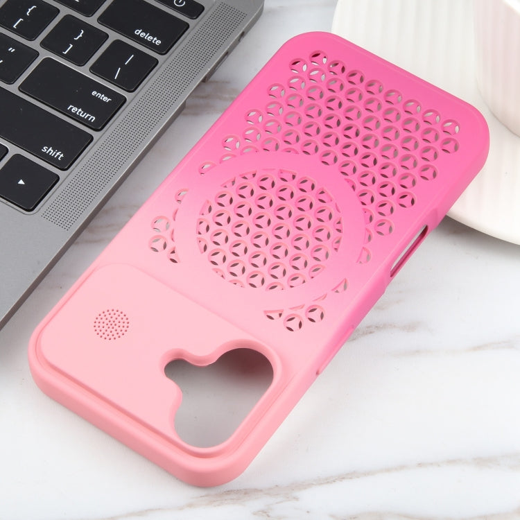 For iPhone 16 Gradient Color Honeycomb Aromatherapy MagSafe Phone Case(Pink+Rose Red)