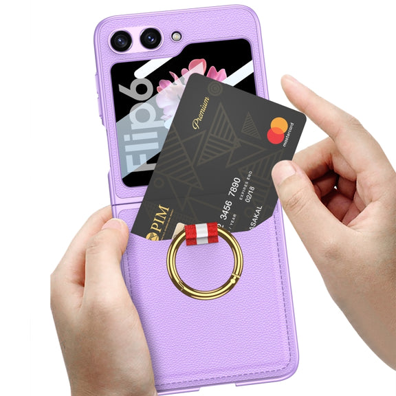 For Samsung Galaxy Z Flip6 / Flip7 FE GKK Integrated Ultra-thin Leather Card Slots Phone Case with Ring Holder(Black)