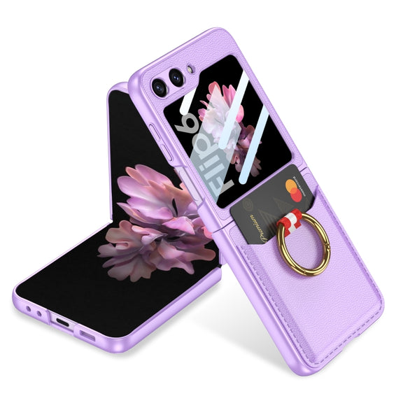 For Samsung Galaxy Z Flip6 / Flip7 FE GKK Integrated Ultra-thin Leather Card Slots Phone Case with Ring Holder(Purple)