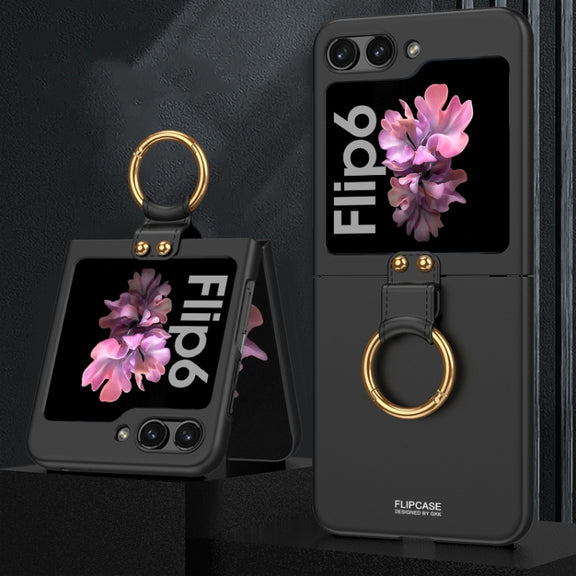 For Samsung Galaxy Z Flip6 GKK Ultra-thin PC Full Coverage Phone Case with Ring Holder(Black)