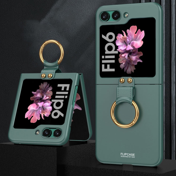 For Samsung Galaxy Z Flip6 GKK Ultra-thin PC Full Coverage Phone Case with Ring Holder(Dark Green)