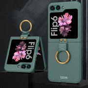 For Samsung Galaxy Z Flip6 GKK Ultra-thin PC Full Coverage Phone Case with Ring Holder(Dark Green)