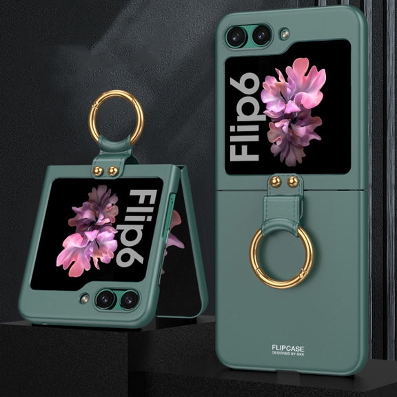 For Samsung Galaxy Z Flip6 GKK Ultra-thin PC Full Coverage Phone Case with Ring Holder(Dark Green)