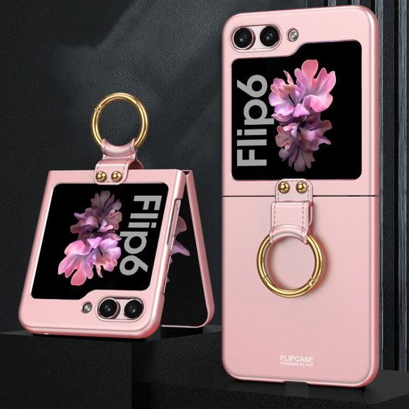 For Samsung Galaxy Z Flip6 GKK Ultra-thin PC Full Coverage Phone Case with Ring Holder(Pink)