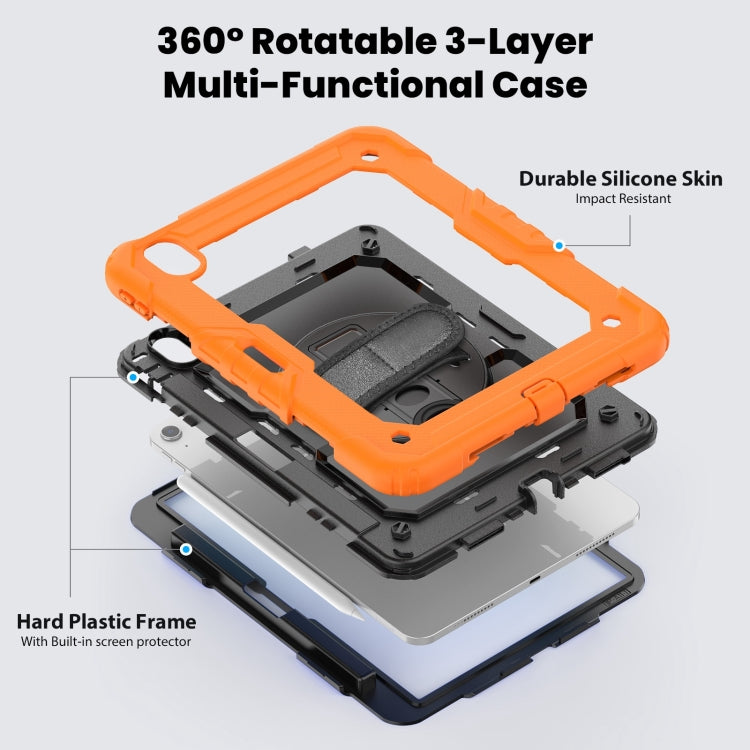 For iPad Air 11 2025 / 2024 Turntable Holder Silicone Hybrid PC Tablet Case with Shoulder Strap(Orange)