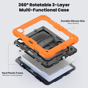 For iPad Air 11 2025 / 2024 Turntable Holder Silicone Hybrid PC Tablet Case with Shoulder Strap(Orange)