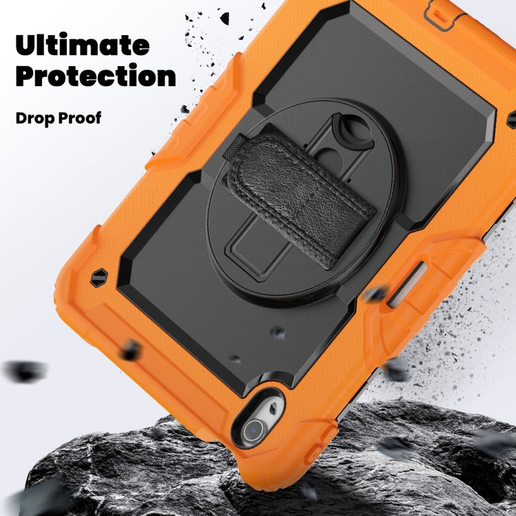For iPad Air 11 2025 / 2024 Turntable Holder Silicone Hybrid PC Tablet Case with Shoulder Strap(Orange)