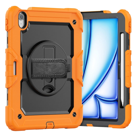 For iPad Air 11 2025 / 2024 Turntable Holder Silicone Hybrid PC Tablet Case with Shoulder Strap(Orange)