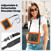 For iPad Air 11 2025 / 2024 Turntable Holder Silicone Hybrid PC Tablet Case with Shoulder Strap(Orange)