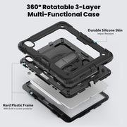 For iPad Air 11 2025 / 2024 Turntable Holder Silicone Hybrid PC Tablet Case with Shoulder Strap(Black)