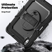 For iPad Air 11 2025 / 2024 Turntable Holder Silicone Hybrid PC Tablet Case with Shoulder Strap(Black)