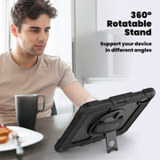 For iPad Air 11 2025 / 2024 Turntable Holder Silicone Hybrid PC Tablet Case with Shoulder Strap(Black)