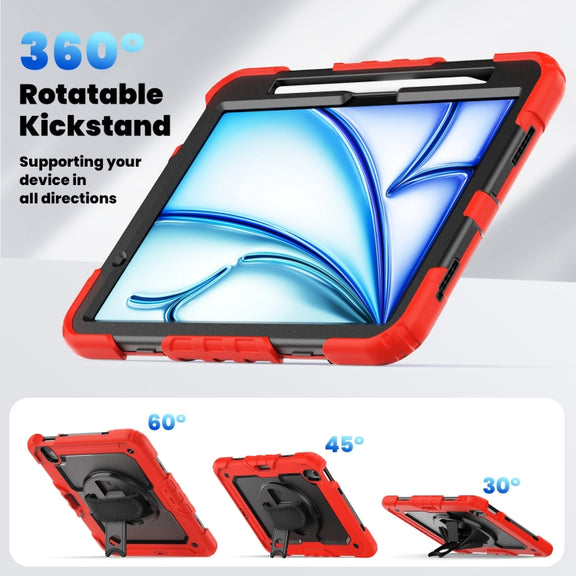 For iPad Air 11 2025 / 2024 Silicone Hybrid PC Tablet Case with Shoulder Strap(Red)