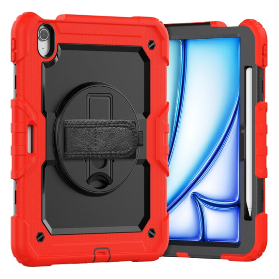 For iPad Air 11 2025 / 2024 Silicone Hybrid PC Tablet Case with Shoulder Strap(Red)