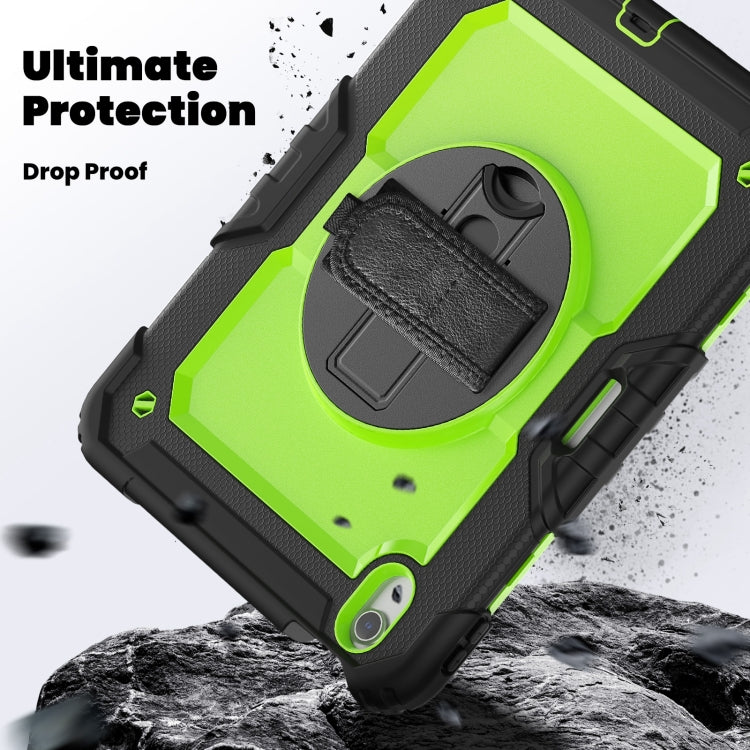 For iPad Air 11 2025 / 2024 Turntable Holder Silicone Hybrid PC Tablet Case with Shoulder Strap(Yellow Green + Black)