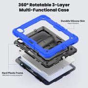For iPad Air 11 2025 / 2024 Silicone Hybrid PC Tablet Case with Shoulder Strap(Black + Dark Blue)