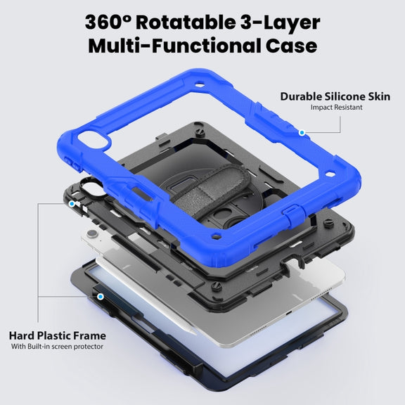 For iPad Air 11 2025 / 2024 Silicone Hybrid PC Tablet Case with Shoulder Strap(Black + Dark Blue)