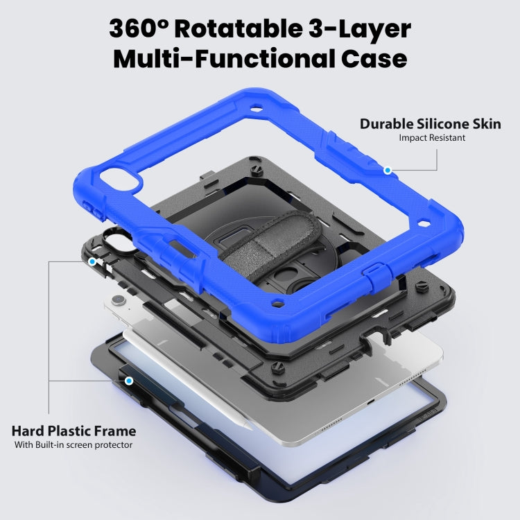 For iPad Air 11 2025 / 2024 Silicone Hybrid PC Tablet Case with Shoulder Strap(Black + Dark Blue)