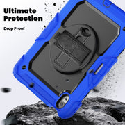 For iPad Air 11 2025 / 2024 Silicone Hybrid PC Tablet Case with Shoulder Strap(Black + Dark Blue)