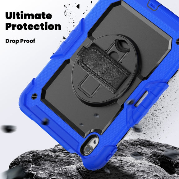 For iPad Air 11 2025 / 2024 Silicone Hybrid PC Tablet Case with Shoulder Strap(Black + Dark Blue)