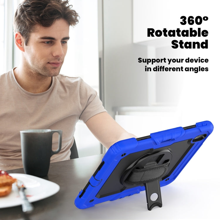 For iPad Air 11 2025 / 2024 Silicone Hybrid PC Tablet Case with Shoulder Strap(Black + Dark Blue)