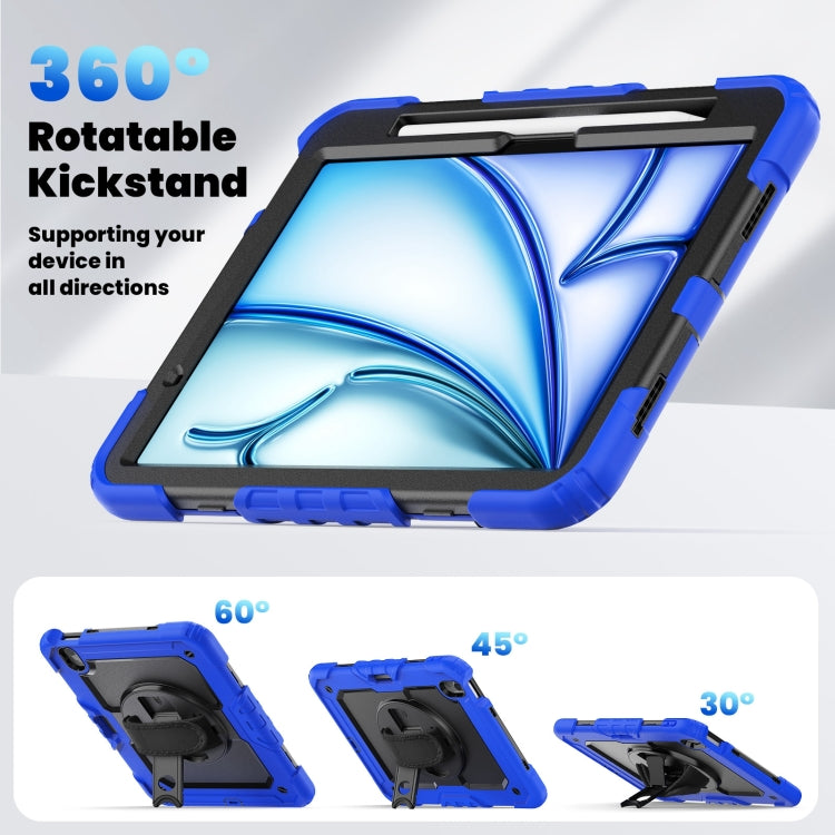 For iPad Air 11 2025 / 2024 Silicone Hybrid PC Tablet Case with Shoulder Strap(Black + Dark Blue)