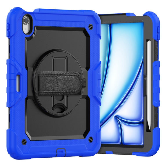 For iPad Air 11 2025 / 2024 Silicone Hybrid PC Tablet Case with Shoulder Strap(Black + Dark Blue)