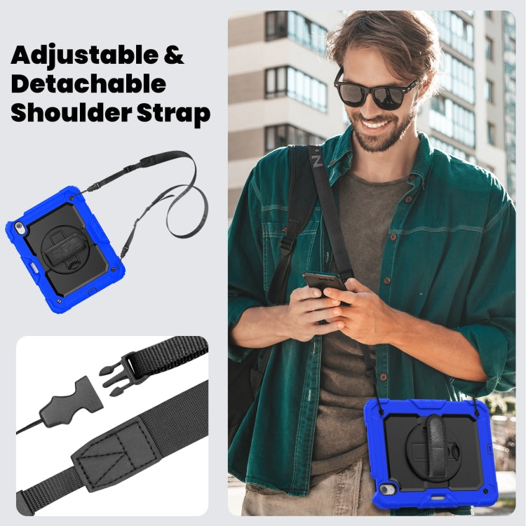 For iPad Air 11 2025 / 2024 Silicone Hybrid PC Tablet Case with Shoulder Strap(Black + Dark Blue)
