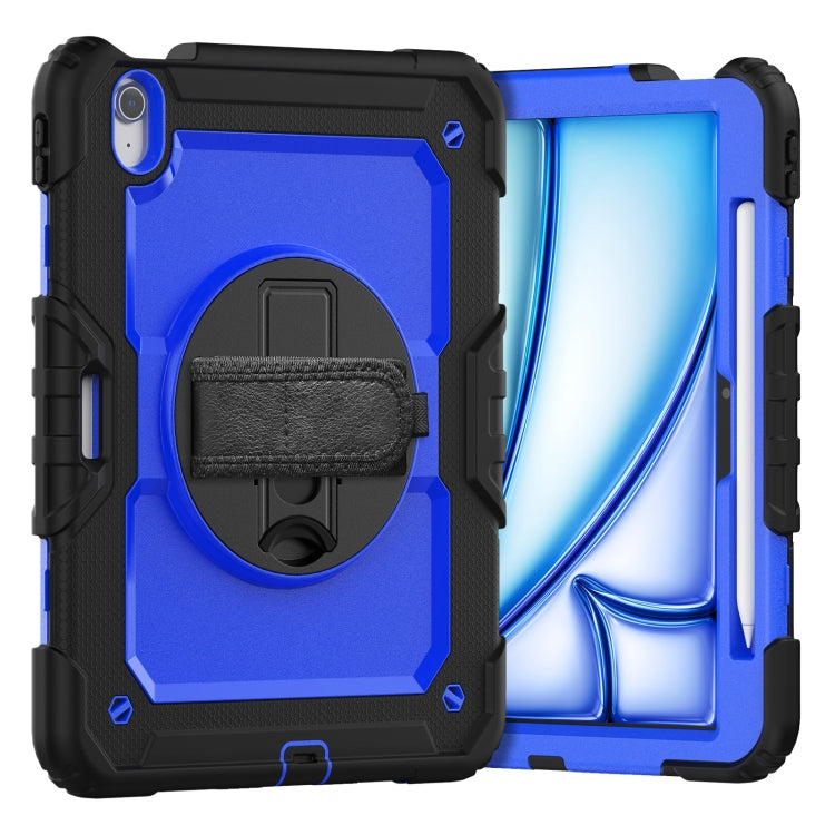 For iPad Air 11 2025 / 2024 Silicone Hybrid PC Tablet Case with Shoulder Strap(Dark Blue + Black)